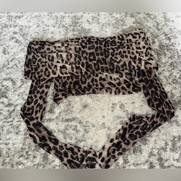 Urban Outfitters Leopard Mesh Strapless Tie Top Brown Black Size Medium - Picture 1 of 4